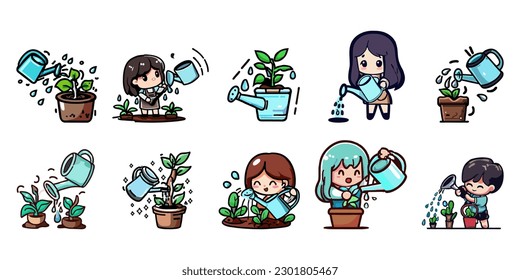 Watering plant vector set collection graphic clipart design