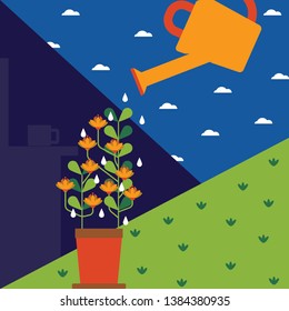 Watering plants Abstract vector art 