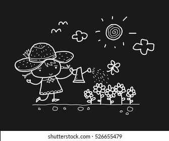 Watering the plants doodle