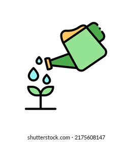 Watering plants filled color icon. linear style sign for mobile concept and web design. Garden watering can filled color vector icon. Symbol, logo illustration. Pixel perfect vector graphics