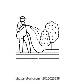 Watering plants сolor line icon. Garden service. Pictogram for web page, mobile app, promo. UI UX GUI design element. Editable stroke.