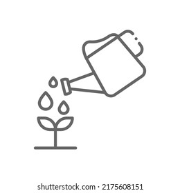 Watering plants outline icon. linear style sign for mobile concept and web design. Garden watering can line vector icon. Symbol, logo illustration. Pixel perfect vector graphics