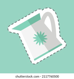 Watering Plants Tailor Sticker in trendy line cut isolated on blue background