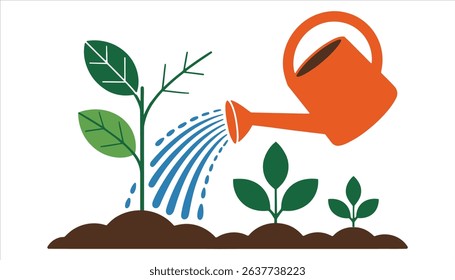 Watering Plants Vector Illustration with Garden Can and Soil	
