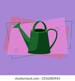 Watering pot. Green can with sprinkler. Agriculture attributes concept. Vector illustration can be used for topics like garden tools, cultivation, horticulture