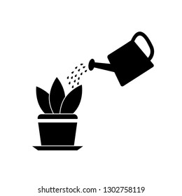 Watering pot and plant, gardening vector icon houseplant care icon