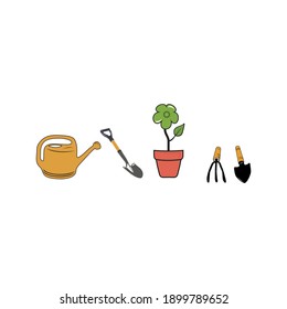 watering shovel flower pot fork for gardening logo design