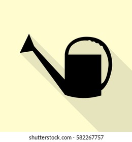 Watering sign. Black icon with flat style shadow path on cream background.