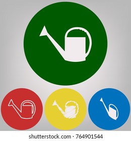 Watering sign. Vector. 4 white styles of icon at 4 colored circles on light gray background.