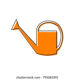 Watering sign. Vector. Black line icon with shifted flat orange filled icon on white background. Isolated.