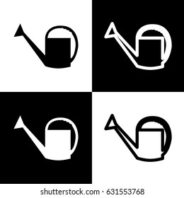 Watering sign. Vector. Black and white icons and line icon on chess board.