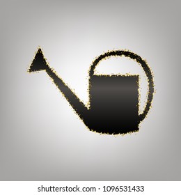 Watering sign. Vector. Blackish icon with golden stars at grayish background.