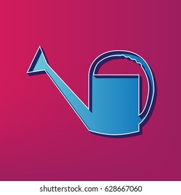 Watering sign. Vector. Blue 3d printed icon on magenta background.