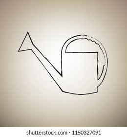Watering sign. Vector. Brush drawed black icon at light brown background.