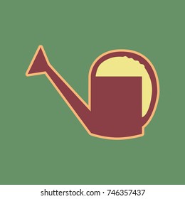 Watering sign. Vector. Cordovan icon and mellow apricot halo with light khaki filled space at russian green background.
