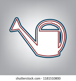 Watering sign. Vector. Dark red, transparent and midnight green stroke of white icon at grayish background.