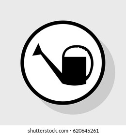 Watering sign. Vector. Flat black icon in white circle with shadow at gray background.
