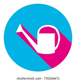 Watering sign. Vector. Flat white icon with mexican pink shadow inside sky blue(S and G) circle at white background. Isolated. Trend colors in 2017.