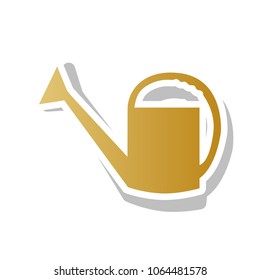 Watering sign. Vector. Golden gradient icon with white contour and rotated gray shadow at white background.