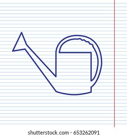 Watering sign. Vector. Navy line icon on notebook paper as background with red line for field.