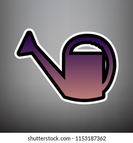 Watering sign. Vector. Violet gradient icon with black and white linear edges at gray background.