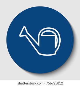 Watering sign. Vector. White contour icon in dark cerulean circle at white background. Isolated.