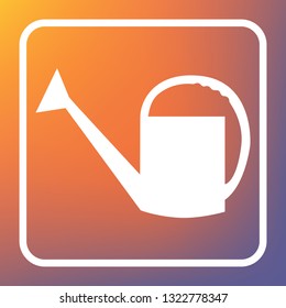 Watering sign. Vector. White icon on transparent button at orange-violet gradient background.