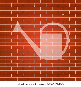 Watering sign. Vector. Whitish icon on brick wall as background.