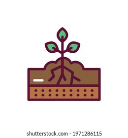 Watering soil color line icon. Isolated vector element. Outline pictogram for web page, mobile app, promo