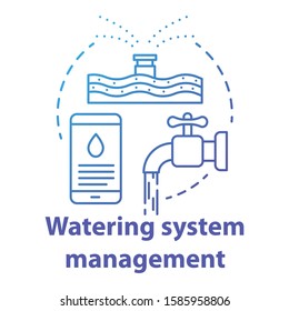 Watering system management blue gradient concept icon. Smart house idea thin line illustration. Innovative technology for apartment. Home automation. Vector isolated outline drawing