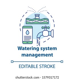 Watering system management concept icon. Smart house idea thin line illustration. Innovative technology for apartment. Home automation. Vector isolated outline drawing. Editable stroke