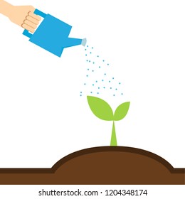 Watering a tree. free space for text. wallpaper.