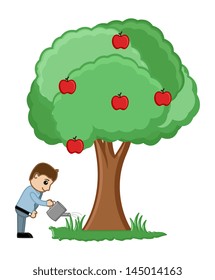 Watering a Tree - Vector
