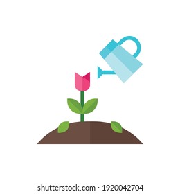 Watering Tulip Flat Icon Logo Illustration Vector Isolated. Spring and Season Icon-Set. Suitable for Web Design, Logo, App, and UI.