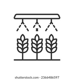 Watering wheat, linear icon. Line with editable stroke