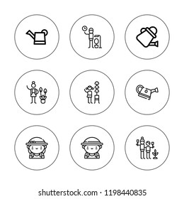Watering-can icon set. collection of 9 outline watering-can icons with gardener, gardening icons. editable icons.
