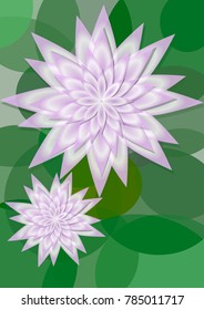 Waterlily background with big and small flower on circle green leaves, copy space for own message. Beautiful natural background, Vector EPS 10