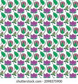 Waterlily flower and buds Seamless Pattern Design