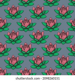 Waterlily flower and leaf Seamless Pattern Design