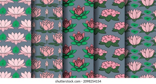 Waterlily flower Seamless Pattern Design Bundle