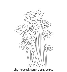 waterlily line drawing pencil art of flowering coloring page for kid educational illustration