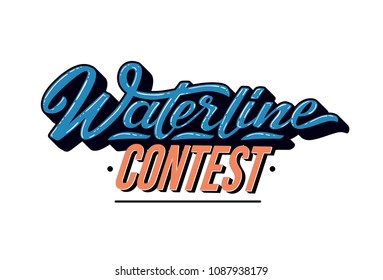 Waterline contest text for logotype, badge and icon. Vector illustration for design t-shirts, banners, labels, clothes, apparel, extreme sports competition. Vector illustration.