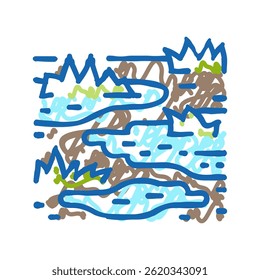 vetor de esboço do ícone do doodle do desastre do chão inundado. sinal de desastre do chão inundado. ilustração de símbolo isolado