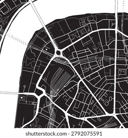 Waterloo London Vector Map, Detailed Station Area Street Map Black and White Minimalist Line Art