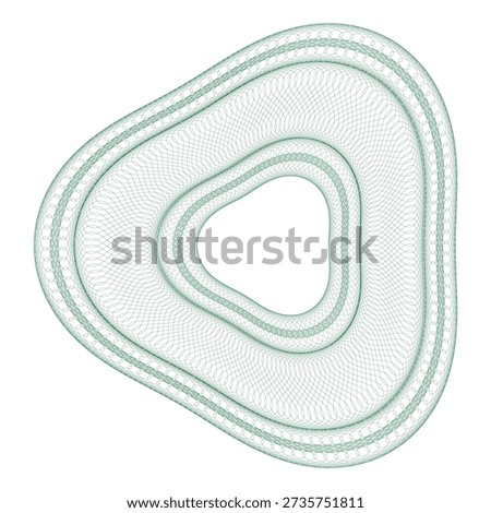 Watermark guilloche in the form of a stylized triangle of green color Watermark pattern , Watermark banknote pattern. Banknotes check guilloche lines texture, secure waves patterns and passport paper. Currency banknote guilloche, security certificate watermark background