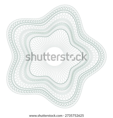 Watermark guilloche. Watermark pattern ,in the form of a stylized five-pointed star of green color,Watermark banknote pattern. Banknotes check guilloche lines texture, secure waves patterns and passport paper. Currency banknote guilloche, security certificate watermark background