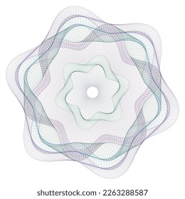 Watermark. Guilloche rosette element. Digital watermark for Security Papers. It can be used as a protective layer for certificate, voucher, banknote, play money design, currency, note, check, ticket,