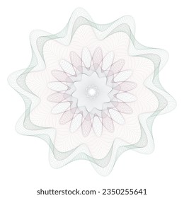 Watermark. Guilloche rosette element. Digital watermark for Security Papers. It can be used as a protective layer for certificate, voucher, banknote, play money design, currency, note, check, ticket,