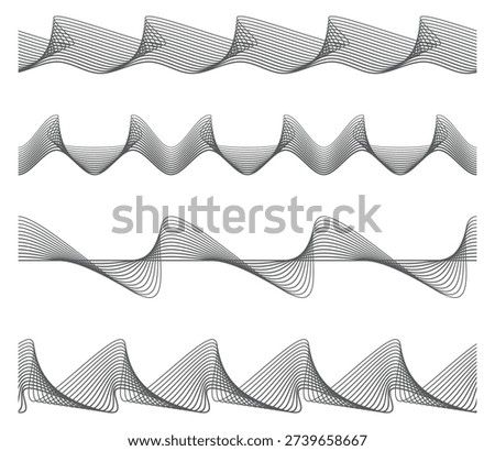 Watermark line set. Wavy security black pattern