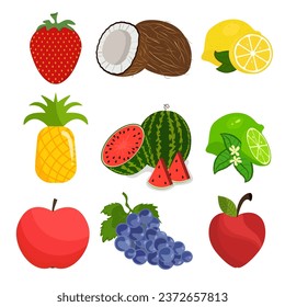 Watermellon grap Coconut Strawberry apple strawberry coconut grape apple icon set fruits vector illustration design